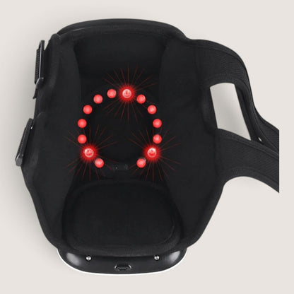 BodyRestoreHub™ Heated Knee Massager — inner view showing red infrared laser therapy LEDs and USB-C charging port